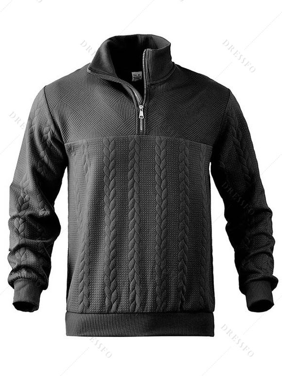 Sweat-shirt uni à col montant et fermeture éclair pour homme - Noir XXXL