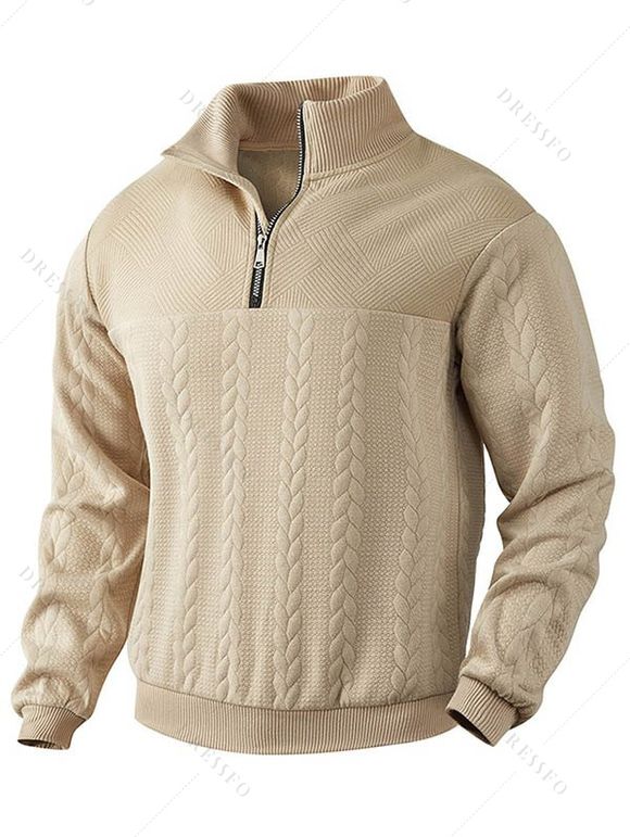 Sweat-shirt uni à col montant et fermeture éclair pour homme - café lumière XXXL