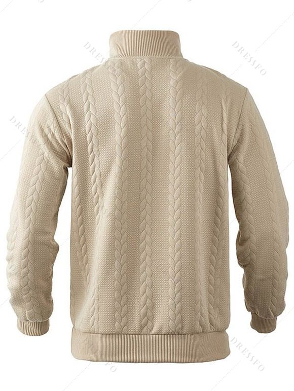 Sweat-shirt uni à col montant et fermeture éclair pour homme - café lumière XXXL