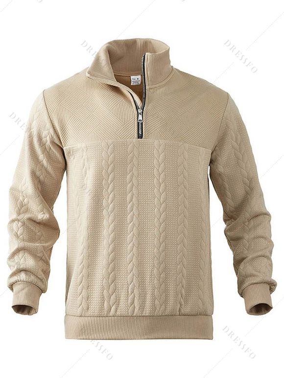 Sweat-shirt uni à col montant et fermeture éclair pour homme - café lumière XXXL