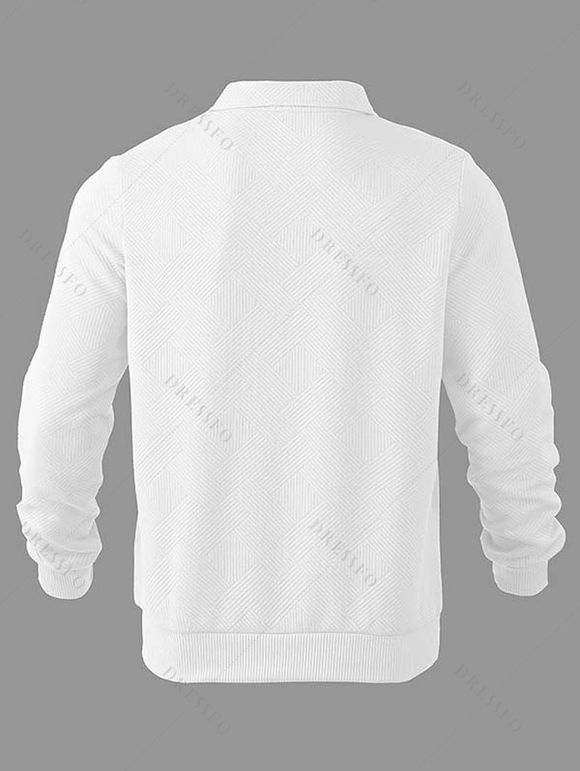 Sweat-shirt à manches longues et fermeture éclair texturée pour homme, couleur unie - Blanc XXXL