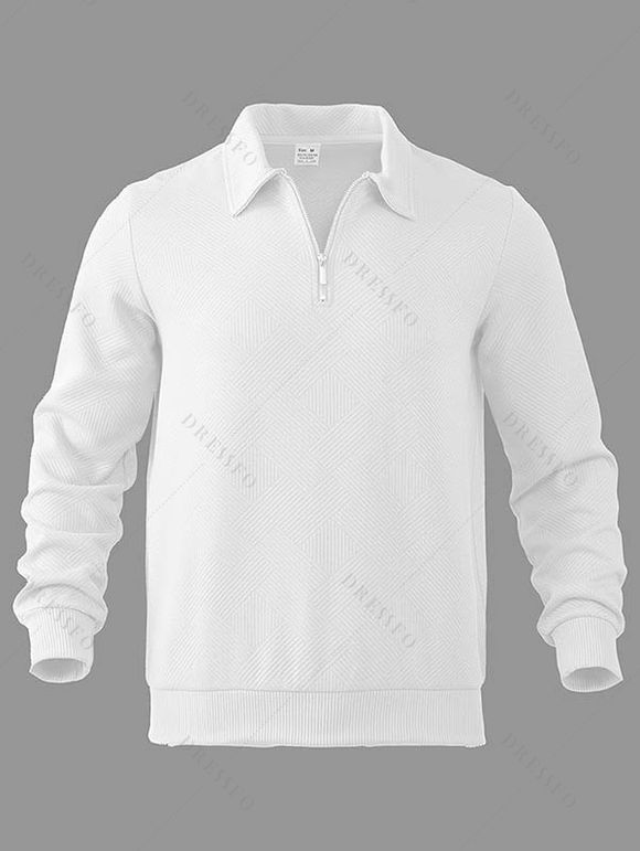 Sweat-shirt à manches longues et fermeture éclair texturée pour homme, couleur unie - Blanc XXXL