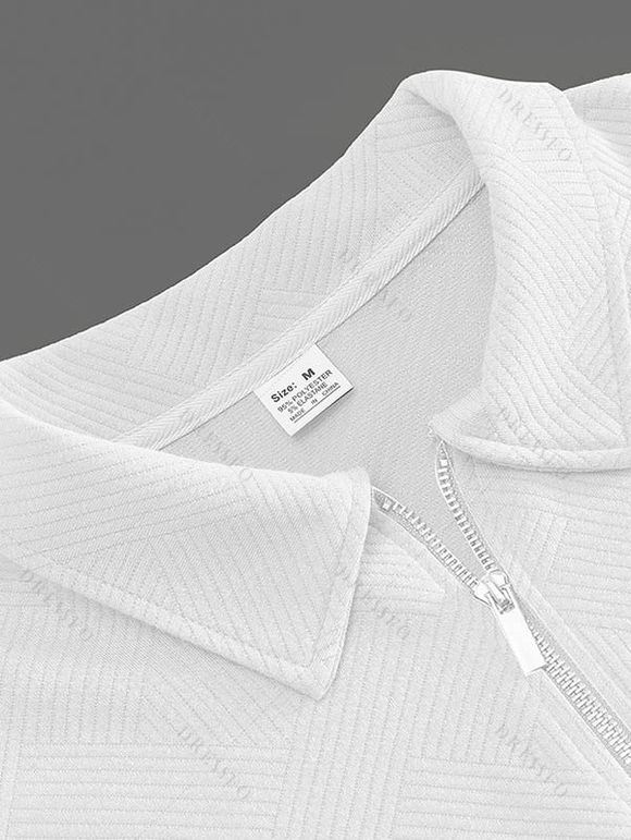 Sweat-shirt à manches longues et fermeture éclair texturée pour homme, couleur unie - Blanc XXXL
