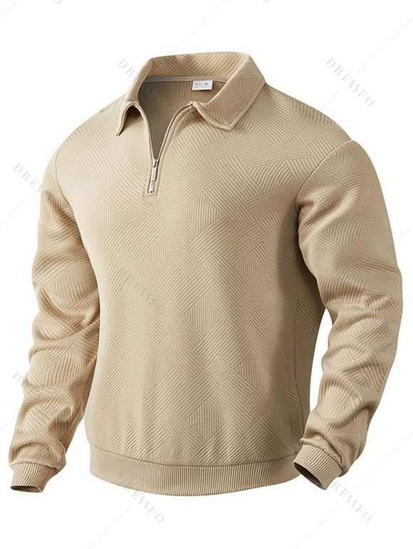 Sweat-shirt uni à manches longues et fermeture éclair texturée pour homme - café lumière XXXL