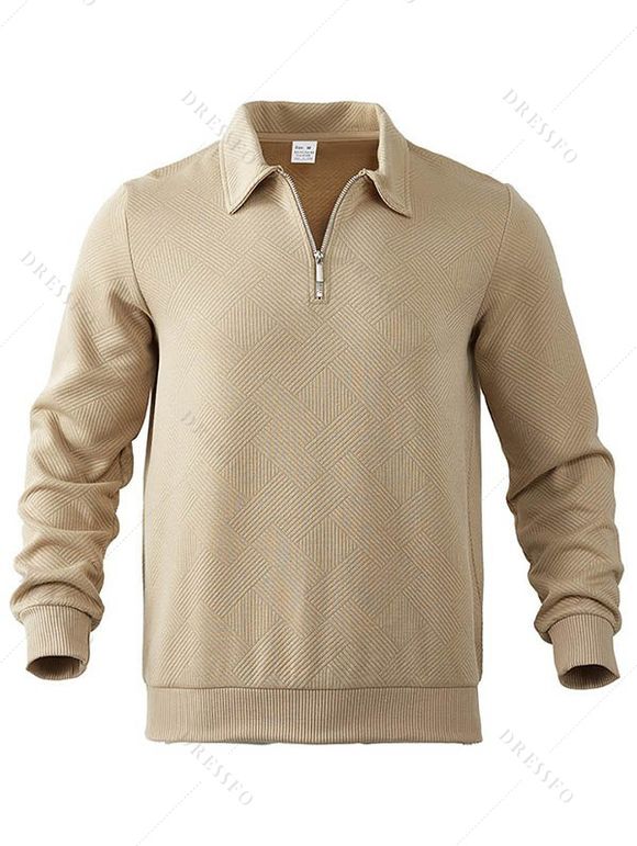 Sweat-shirt uni à manches longues et fermeture éclair texturée pour homme - café lumière XXXL