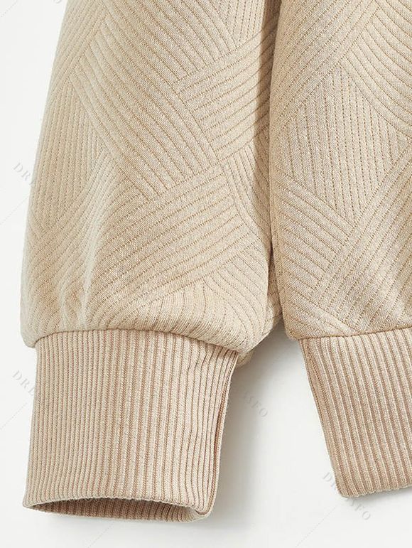 Sweat-shirt uni à manches longues et fermeture éclair texturée pour homme - café lumière XXXL