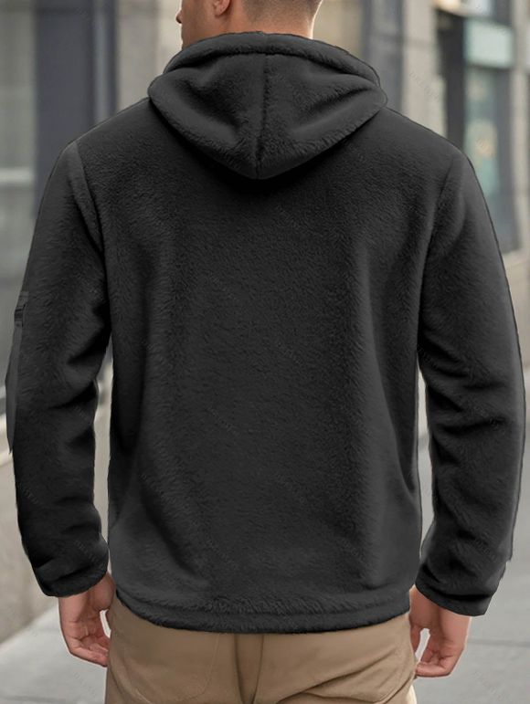 Manteau à capuche uni pour homme, avec poche zippée et manches longues - Noir XXXL