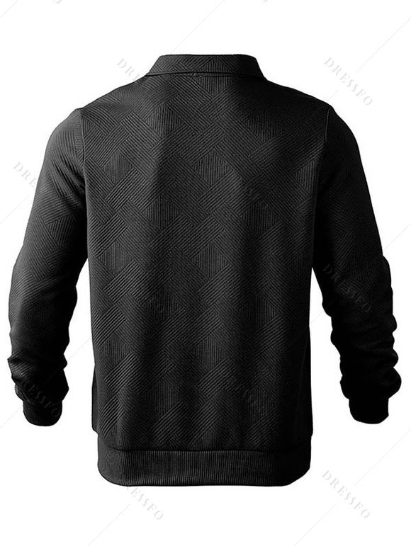 Sweat-shirt à manches longues et fermeture éclair texturée pour homme, couleur unie - Noir XXXL