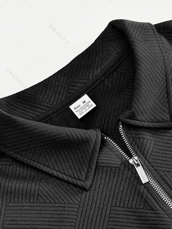 Sweat-shirt à manches longues et fermeture éclair texturée pour homme, couleur unie - Noir XXXL