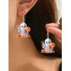 Boucles d'oreilles pendantes mignonnes d'Halloween Boucles d'oreilles à imprimé citrouille fantôme - Blanc 
