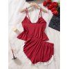 Ensemble haut et bas à nœud papillon colorblock avec empiècements en dentelle - Rouge Vineux XL | US 10