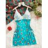 Robe de nuit de Noël avec nœud papillon et empiècement en dentelle et imprimé flocons de neige - Turquoise XL | US 10