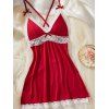 Robe de nuit à empiècements en dentelle colorblock, nœud croisé, lingerie - Rouge Vineux XL | US 10
