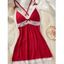 Robe de nuit à empiècements en dentelle colorblock, nœud croisé, lingerie - Rouge Vineux XL | US 10