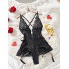 Robe de lingerie à empiècements en dentelle de couleur unie, décolleté plongeant croisé - Noir XL | US 10