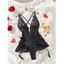 Robe de lingerie à empiècements en dentelle de couleur unie, décolleté plongeant croisé - Noir XL | US 10