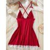 Robe de nuit à empiècements en dentelle colorblock, nœud croisé, lingerie - Rouge Vineux XL | US 10