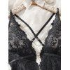 Robe de lingerie à empiècements en dentelle de couleur unie, décolleté plongeant croisé - Noir XL | US 10