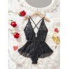 Robe de lingerie à empiècements en dentelle de couleur unie, décolleté plongeant croisé - Noir XL | US 10