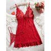 Ensemble de lingerie en dentelle de couleur unie, robe festonnée à nœud papillon, ensemble string - Rouge XL | US 10