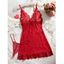 Ensemble de lingerie en dentelle de couleur unie, robe festonnée à nœud papillon, ensemble string - Rouge XL | US 10