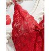 Ensemble de lingerie en dentelle de couleur unie, robe festonnée à nœud papillon, ensemble string - Rouge XL | US 10