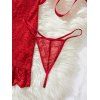 Ensemble de lingerie en dentelle de couleur unie, robe festonnée à nœud papillon, ensemble string - Rouge XL | US 10