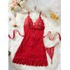 Ensemble de lingerie en dentelle de couleur unie, robe festonnée à nœud papillon, ensemble string - Rouge XL | US 10