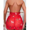 Ensemble de lingerie à imprimé sapin de Noël, haut dos nu en dentelle et culotte à nœud papillon - Rouge XL | US 10