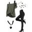 Gothic Outfit Solid Color Skew Neck Top Grommet Pants and Rings Choker Set - Vert Armée S | US 4