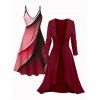 Ensemble robe pour femme, robe à bretelles spaghetti imprimée ombrée et robe ouverte sur le devant - Rouge Vineux XXL | US 14