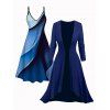 Ensemble robe pour femme, robe à bretelles spaghetti imprimée ombrée et robe ouverte sur le devant - Bleu profond XL | US 12