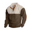 Sweat-shirt en velours côtelé colorblock pour homme, haut texturé à col montant - café lumière L