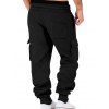 Pantalons de couleur unie pour hommes, pantalons longs à cordons de serrage et poches multiples - Noir XXXL