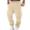 Pantalons de couleur unie pour hommes, pantalons longs à cordons de serrage et poches multiples - café lumière XXXL