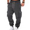 Pantalons de couleur unie pour hommes, pantalons longs à cordons de serrage et poches multiples - Gris XXXL