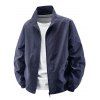 Manteau uni à manches longues et poches zippées pour homme - Bleu Marine XXXL