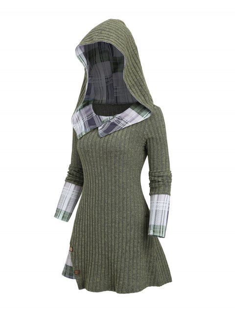 Pull à capuche 2 en 1 en tricot texturé à empiècements à carreaux