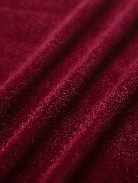 Robe de Soirée Boutonnée à Col Oblique à Paillettes en Velours - Rouge foncé M | US 6