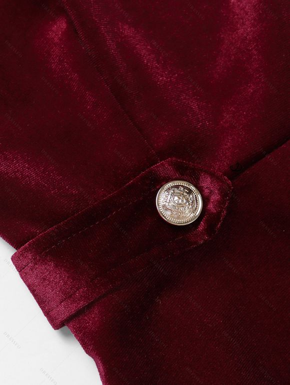 Robe de Soirée Boutonnée à Col Oblique à Paillettes en Velours - Rouge foncé M | US 6
