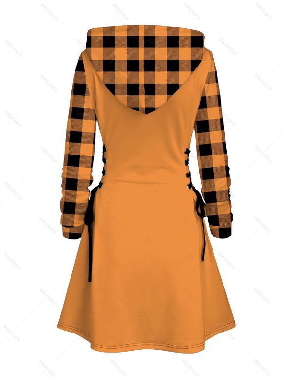 Robe à capuche d'Halloween à lacets et imprimé léopard citrouille et carreaux - Orange XXXXXL | US 20