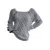 Pull en Tricot à Câble Boutonné à Manches Raglan à Col Rond - Gris L