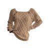 Pull en Tricot à Câble Boutonné à Manches Raglan à Col Rond - café 2XL