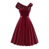 Sequins Skew Collar Mock Button Velour Party Dress