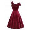 Robe de Soirée Boutonnée à Col Oblique à Paillettes en Velours - Rouge foncé XL | US 12