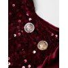 Robe de Soirée Boutonnée à Col Oblique à Paillettes en Velours - Rouge foncé XL | US 12