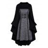 Ensemble deux pièces uni avec cape longue à capuche et mini robe en tricot sans manches - Noir XXL