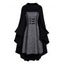 Ensemble deux pièces uni avec cape longue à capuche et mini robe en tricot sans manches - Noir XXL