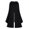 Ensemble deux pièces uni avec cape longue à capuche et mini robe en tricot sans manches - Noir XXL