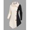 Pull en maille torsadée colorblock, col roulé à faux boutons, haut asymétrique - café lumière XXL | US 14